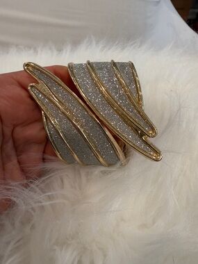 Gold-Tone Silver Glitter Wave Cuff Bracelet - Women's Jewelry